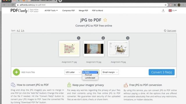 Converting JPG To PDF Using PDF Candy