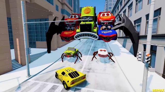 Epic Escape From The Lightning McQueen New Robot Eater & Spider Eater | McQueen VS McQueen Beamng