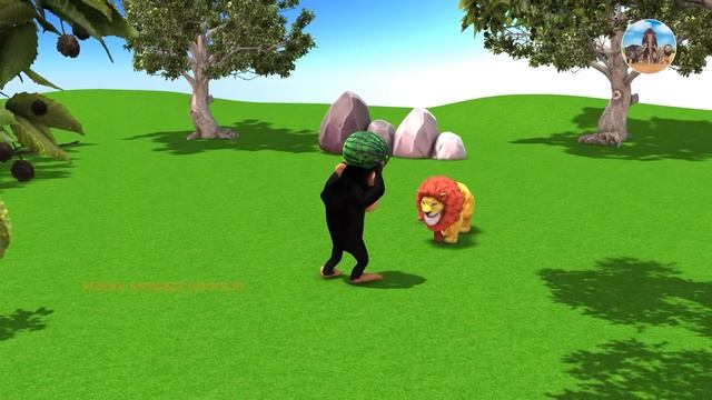 Temple Run Funny Monkey Run Away From Giant Lion Steals Watermelons | Funny Animals Doodles