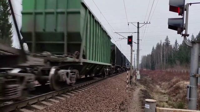Приветливый! Электровоз ВЛ10-1119 с грузовым поездом рядом с о.п. Шевелёво смотреть онлайн