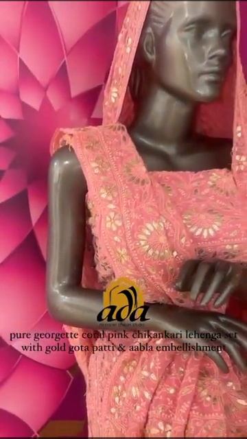 Ada Hand Embroidered Chikankari Coral Pink Pure Georgette #Lehenga set with Gota Patti and Aabla смотреть онлайн