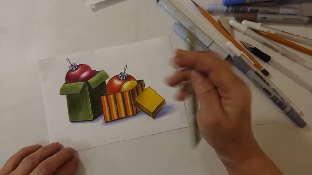 Скетчинг маркерами. Упаковка с шарами. Часть 4. смотреть онлайн