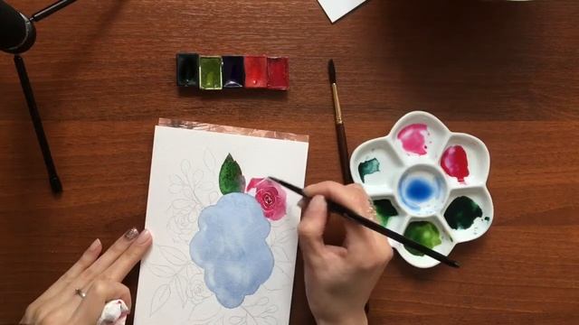 Стилизованная зелень с розами смотреть онлайн