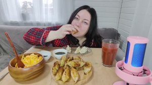 Мукбанг Дамплинги с креветками, с курицей, со свининой и кимчи