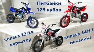 Видеообзор 125 кубовых питбайков, на вариаторе - колеса 12/14 и на механике - колеса 14/17
