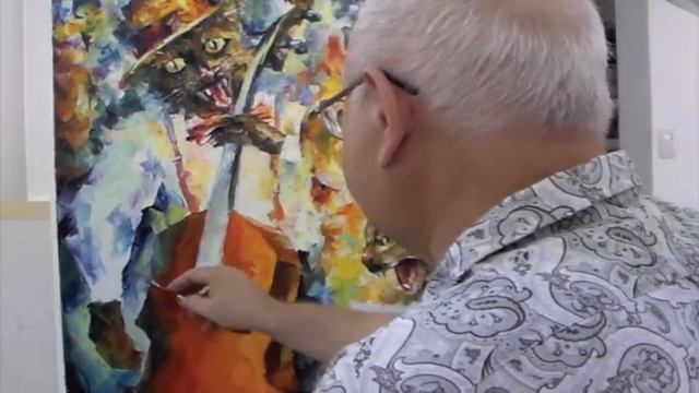 Leonid Afremov paints new painting Jamming Cats 2 смотреть онлайн