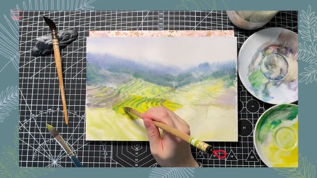 Watercolor Demo: Canola fields / Rapeseed terraced fields [how to transfer video to painting] смотреть онлайн