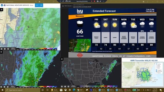 IVU Weather, NWS radar. Worcester, Massachusetts. 9-9-21 смотреть онлайн