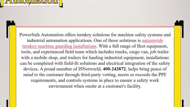 What consists of a solution for modern nationwide installation related to turnkey machine guarding? смотреть онлайн