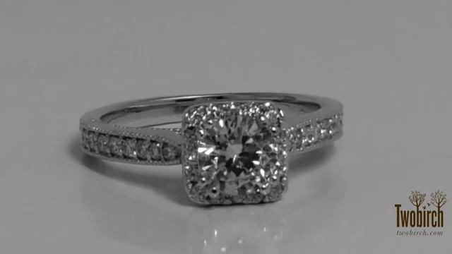 Square Halo with Round Center Millgrained Channel Engagement Ring - TwoBirch - смотреть онлайн