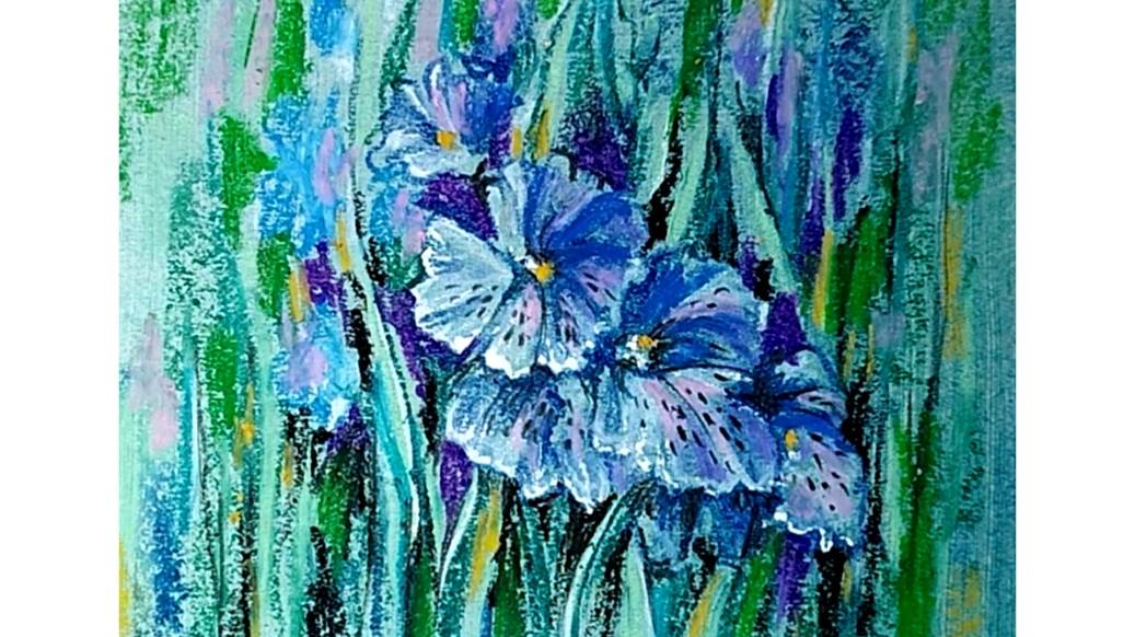 Рисуем цветы масляной пастелью, в холодных оттенках. смотреть онлайн