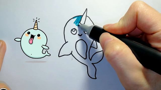 ✨🐬How to draw a cute animal narwhal EASY🐬✨ смотреть онлайн