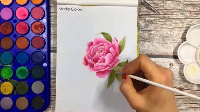 How to draw peony with watercolor. смотреть онлайн