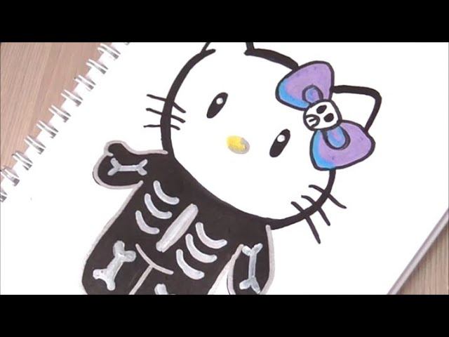 How To Draw Hello Kitty Skeleton | Halloween | Cute Easy Step By Step Drawing Tutorial смотреть онлайн