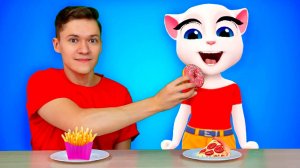 Моя Говорящая Анджела в Реальном Мире - Кормим Кису Челлендж