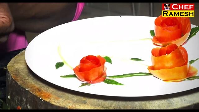 Tomato Rose Carving | Fruit Carving | Food Art | Garnishing Techniques | CHEF RAMESH | смотреть онлайн