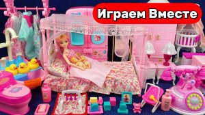 Куклы Барби ! Играем в БАРБИ ! Набор мебели в кукольный домик Барби ! Видео для детей 👍