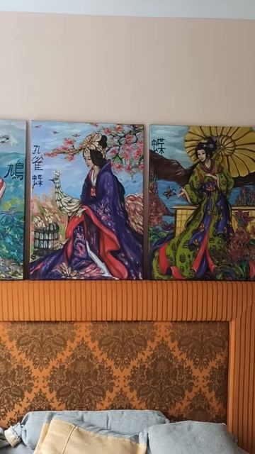 КАРТИНЫ МАСЛОМ от Светланы Синдере. Триптих в японском стиле. Голубь, Павлин и Бабочка. смотреть онлайн