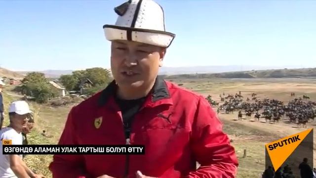 Три сотни всадников боролись за тушу теленка в Узгене! (Аэросьемка) смотреть онлайн