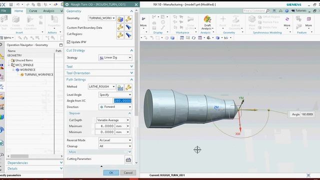 Siemens NX10 turning with Contour zig tutorial смотреть онлайн