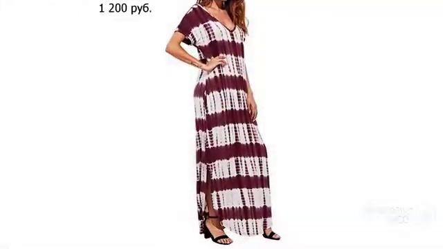 Одежда с AliExpress. Длинное платье свободного кроя с короткими рукавами и v-образным вырезом 2018. смотреть онлайн