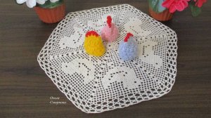 САЛФЕТКА КРЮЧКОМ К ПАСХЕ "ВЕСЕЛЫЕ КУРОЧКИ". ЧАСТЬ 1