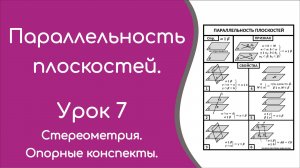 Параллельность плоскостей. Урок 7. Опорный конспект.
