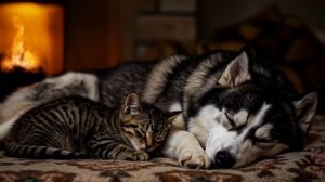 Музыка для сна. Кошка и собака спят у камина 🐕🐈 Спокойное пианино