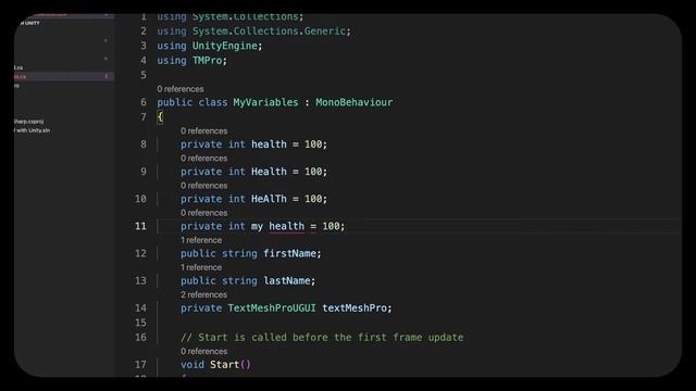 Начальное изучение C# на примерах Unity. Переменные.