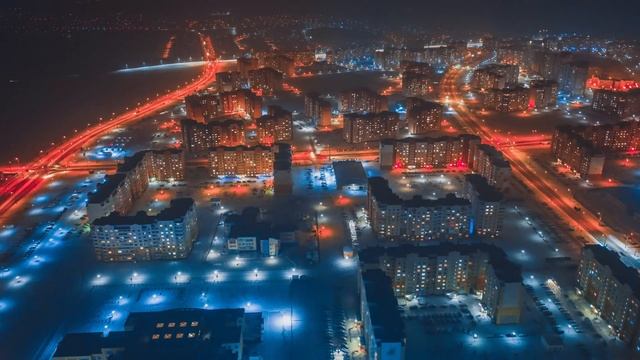 Аэросъемка Гродно. Grodno Night Traffic In Hyperlaps From Drone, Belarus.