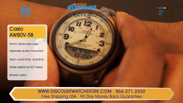 Casio AW80V-5B Men's Brown 30-Page Data Bank Ana-Digital Beige Dial World Time Watch Review Video смотреть онлайн