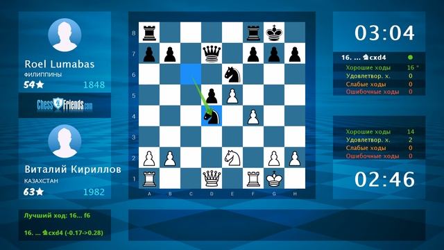 Chess Game Analysis: Виталий Кириллов - Roel Lumabas : 1-0 (By ChessFriends.com) смотреть онлайн