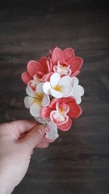Knitted orchids Knitted BROOCH PINK FLOWERS Handmade смотреть онлайн