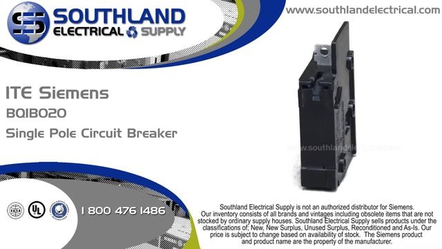 ITE/ Siemens BQ1B020, 20 Amp, Single Pole, Bolt-in Circuit Breaker смотреть онлайн