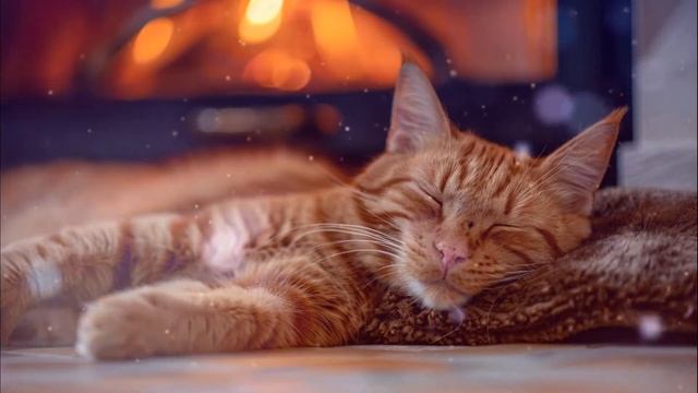 Расслабляющее мурчание кота у камина. The purring of the cat by the fireplace. смотреть онлайн