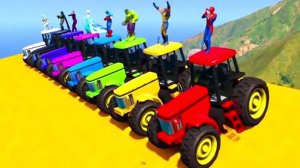 Гоночные Тракторы преодолевают препятствия вместе супергероями супер мультик про тракторы для детей
