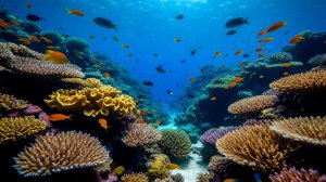 Океанский пейзаж в 4k - красивые рыбки и яркие рифы под успокаивающую музыку