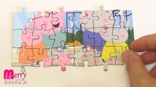 Семья Свинки Пеппы в кафе - собираем пазлы для детей | Merry Nika смотреть онлайн