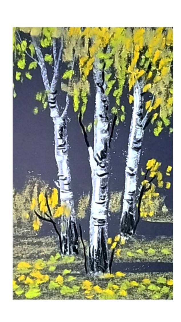 Как просто и красиво нарисовать березки сухой пастелью на черной бумаге.. смотреть онлайн