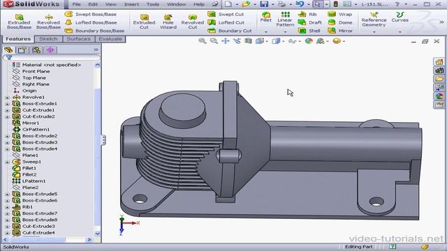 35 SOLIDWORKS Parts Tutorials (Gear Housing | exercise) смотреть онлайн