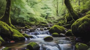 Лес. Величественный лесной ручей. Звук природы