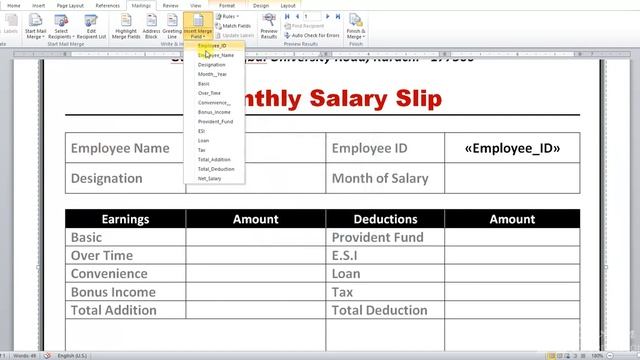 Multiple Pages Mail Merge from Excel to Word (Salary Slips) смотреть онлайн