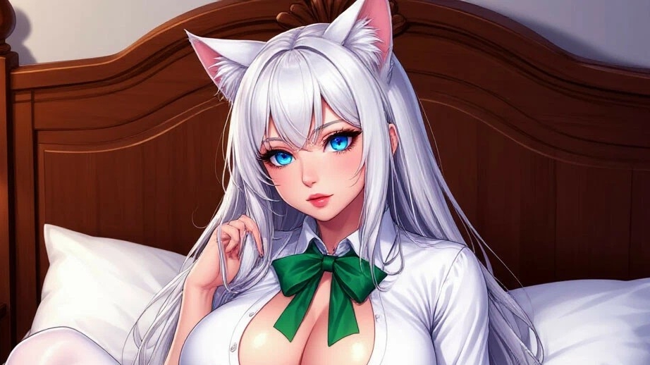 Юлиана русская пошлая пышногрудая девушка с кошачьими ушками, белыми волосами и голубыми глазами. смотреть онлайн