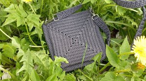Сумка крючком " Планшет " крючком из шнура .