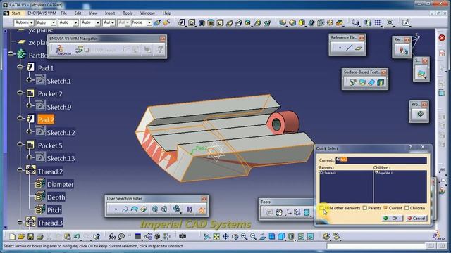 Quick Select option in Catia V5 tool, USER SELECTION toolbar смотреть онлайн