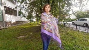 Павловопосадские платки Шаль 148*148 "Небесный"5,15,12 Подкова"5 146*146