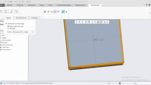 Convert a Cube to SheetMetal in Creo 5.0 смотреть онлайн