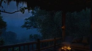 Звуки дождя🌧️ Успокаивающая атмосфера на веранде звуки дождя и камина для умиротворения ума и тела