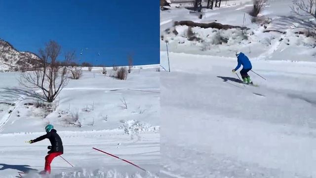Тренер против ученика — кто лучше? Горнолыжная тренировка слалом | Slalom skiing смотреть онлайн