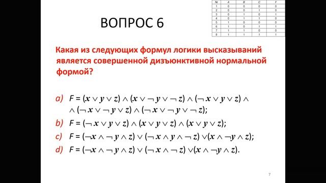 Логика высказываний: тестирование по разделу